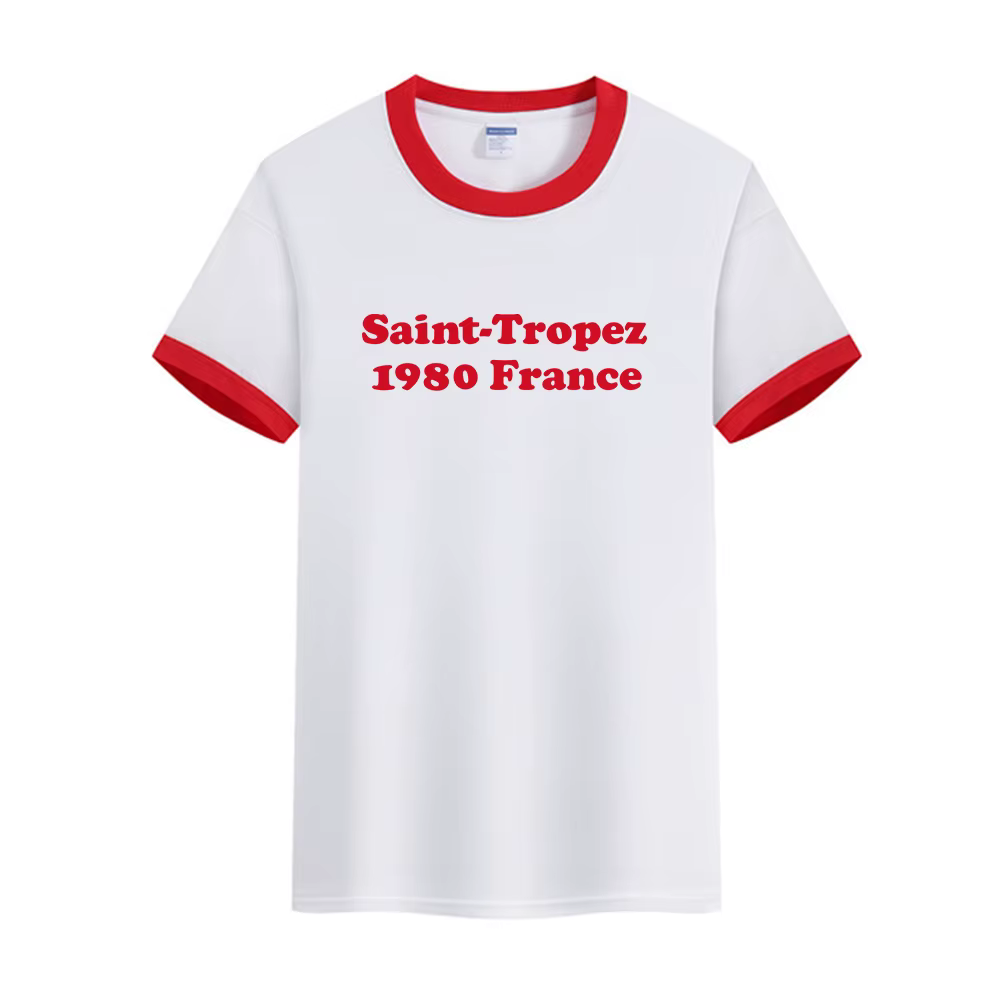 Français Vintage lettres impression sonnerie t-shirts femme été 100% coton à manches courtes hauts t-shirts décontracté col rond élégant t-shirts