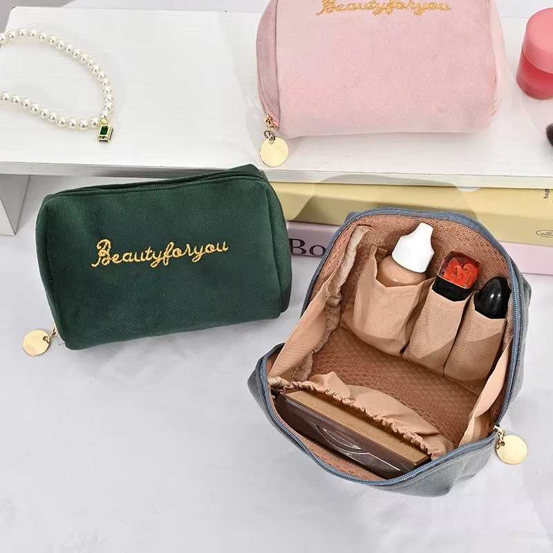 Sac de maquillage en velours pour femmes
