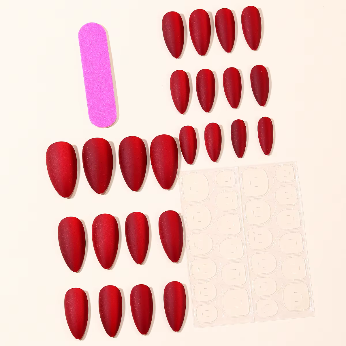 24 pièces/ensemble faux ongles rouge velours pour femmes filles fête du nouvel an moyen amande ballet mat ongles conseils presse sur faux nail art