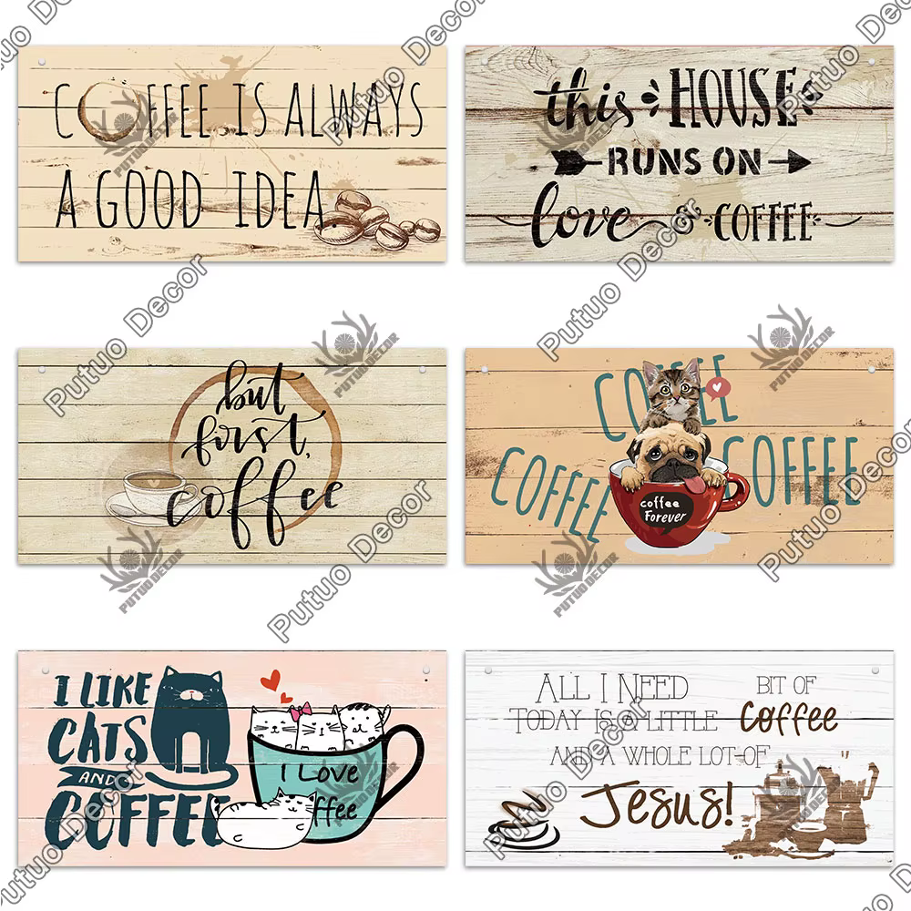 Putuo décor café signes en bois Plaque plaque en bois rustique suspendu pour café Bar cuisine maison arrière-cour mur Art décoration cadeau