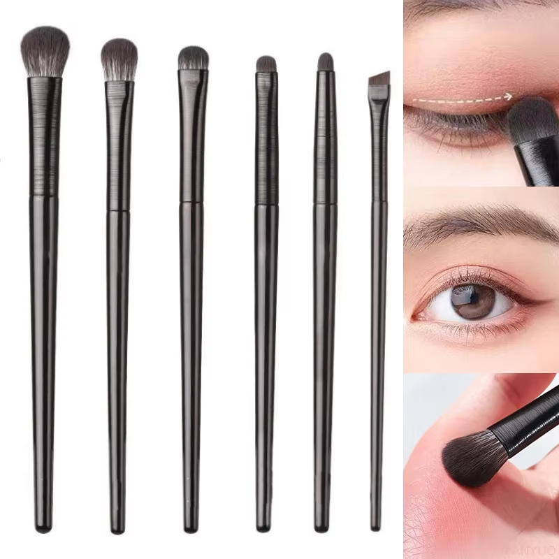 Ensemble de pinceaux de maquillage pour les yeux noirs, 6 pièces, pour contour professionnel, fard à paupières, Eyeliner, mélange Portable, outil cosmétique de beauté du visage