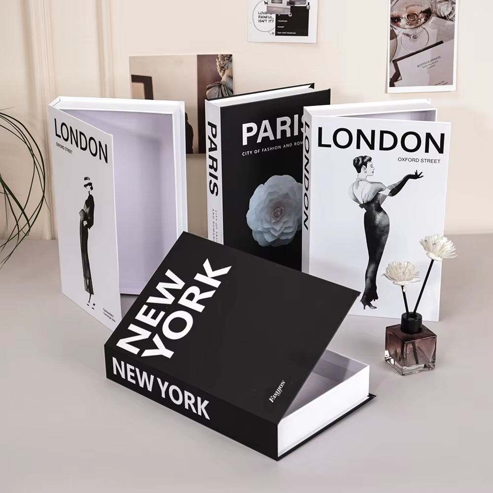 Boîtes de faux livres décoratives simples, ornements pour table basse, décoration de salon, Paris, New York, Londres