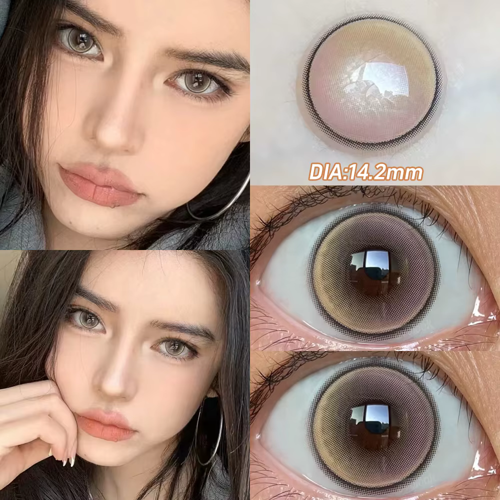 OVOLOOK-Lentilles de Contact Rose pour Myopie, Accessoire pour les Yeux avec Dioptries, Gris Naturel, Marron, Bleu, 2 Pièces
