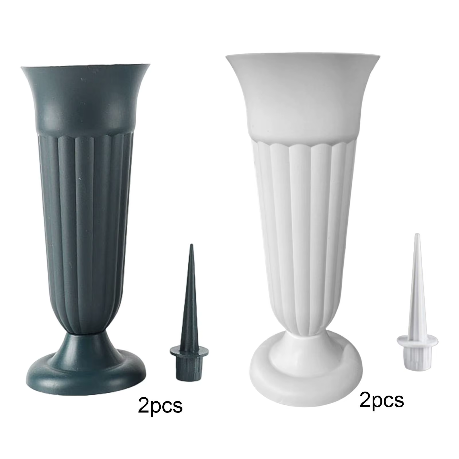 Lot de 2 Vases Floraux Commémoratifs Détachables avec Piquet et Base en Plastique, Vases de Cimetière et de Tombe pour Événements Extérieurs, Tombes, Jardin