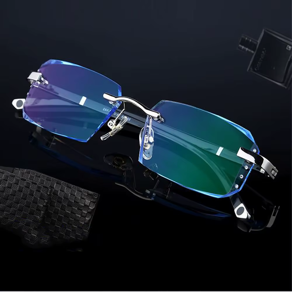 Lunettes de presbytie anti-bleu sans cadre pour hommes, lunettes à bords coupés, lunettes claires, anti-fatigue, HD, presbytie, nouveau