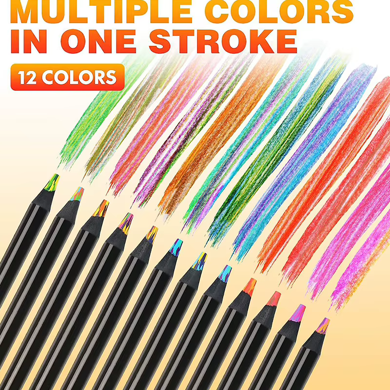 Ensemble de crayons de couleur arc-en-ciel concentriques pour enfants, crayons de peinture Kawaii, crayons de dessin, école, 12 couleurs, aléatoire, 1 pièce