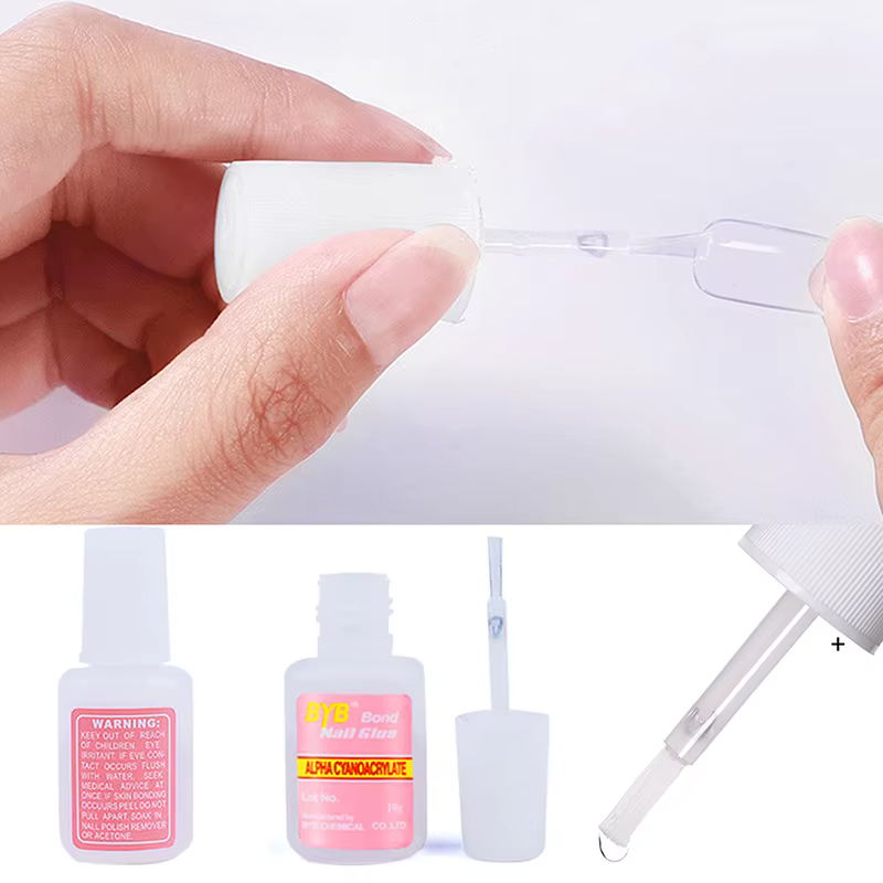 Colle à ongles 10g avec pinceau pour faux ongles, transparente, forte, séchage rapide, outil pour manucure et faux ongles.