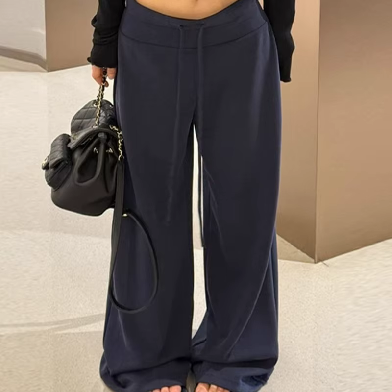 Pantalon de sport marron taille basse pour femme, taille haute, coupe cintrée, drapé décontracté, jambes larges