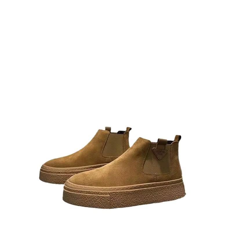Bottes pour hommes en Faux daim et cuir, bottes de travail de haute qualité pour hommes, chaussures décontractées de marque de styliste, bottines de Style britannique
