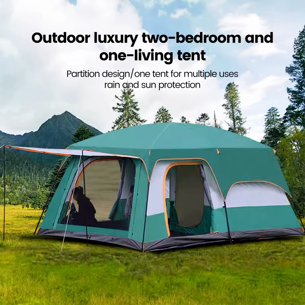 Tente de Camping améliorée pour 4 saisons, 3 à 12 personnes, imperméable, coupe-vent, Double couche, 2 pièces, équipement de randonnée familial en plein air