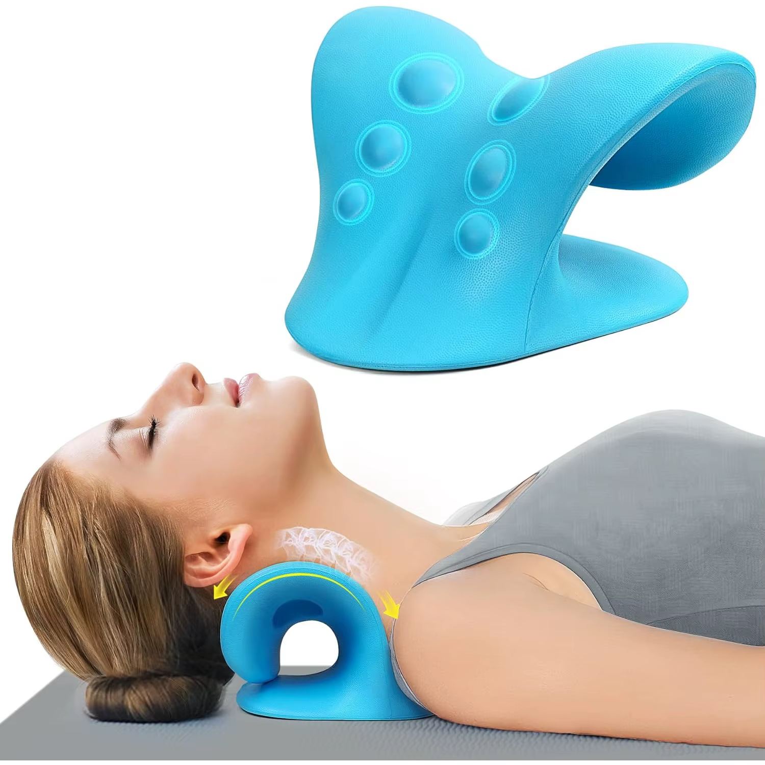 Appareil d'étirement du cou pour soulager la douleur, relaxant pour le cou et les épaules, dispositif de traction cervicale, oreiller pour la relaxation musculaire et le soulagement de la douleur TMJ
