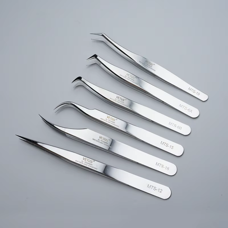 VETUS – pincettes argentées originales de la nouvelle série MTS pour Extensions de cils