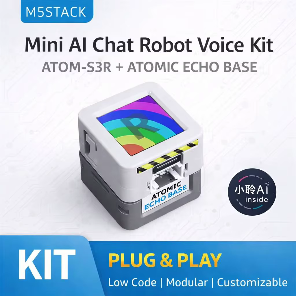Kit de chatbot M5Stack Official Atoms3R Al avec base Atomic Echo, reconnaissance vocale, contrôleur programmable