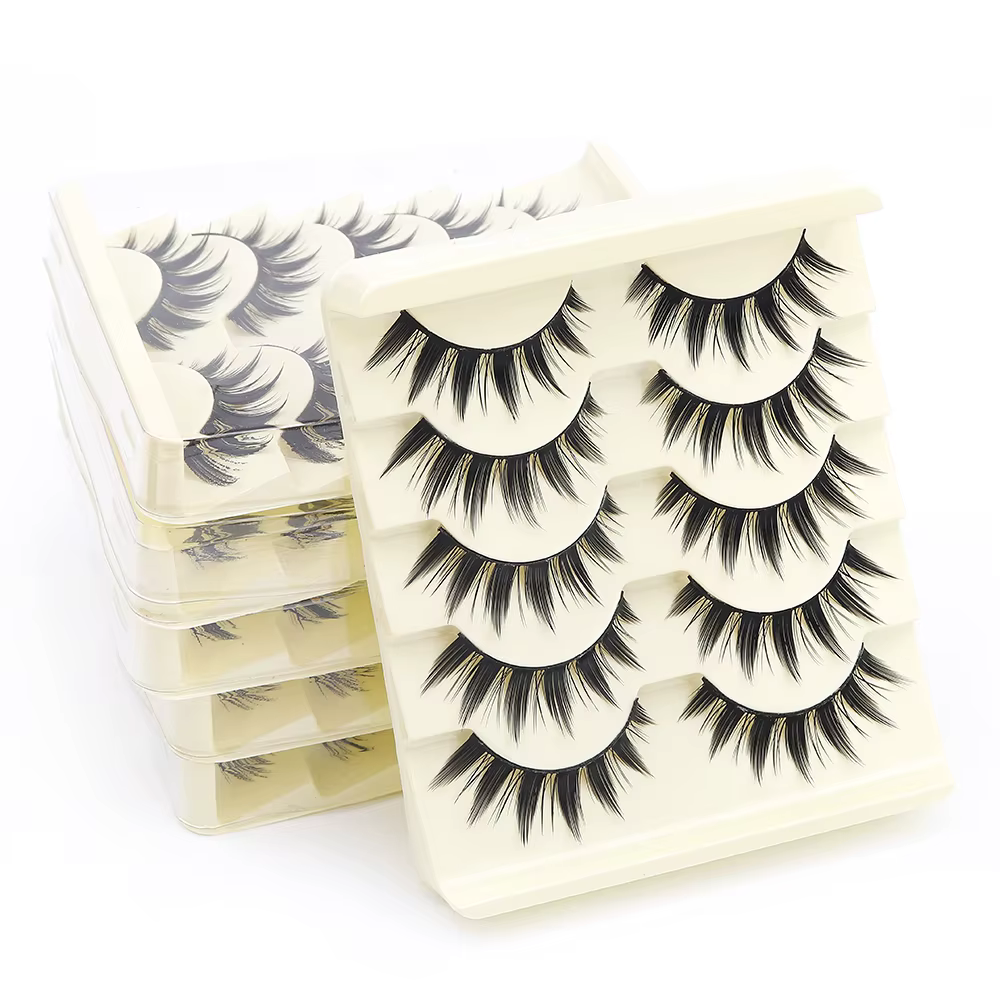 Cils noirs cils yeux de chat bande croisée faux cils naturel Long Cosplay maquillage 5 paires Extension de cils de vison Cilios