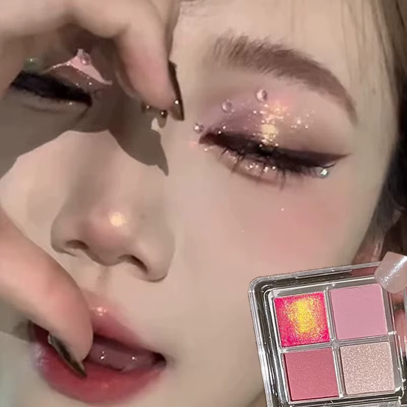 Chaméléon métal rose fard à paupières Palette scintillant nacré caméléon yeux maquillage quatre couleurs paillettes