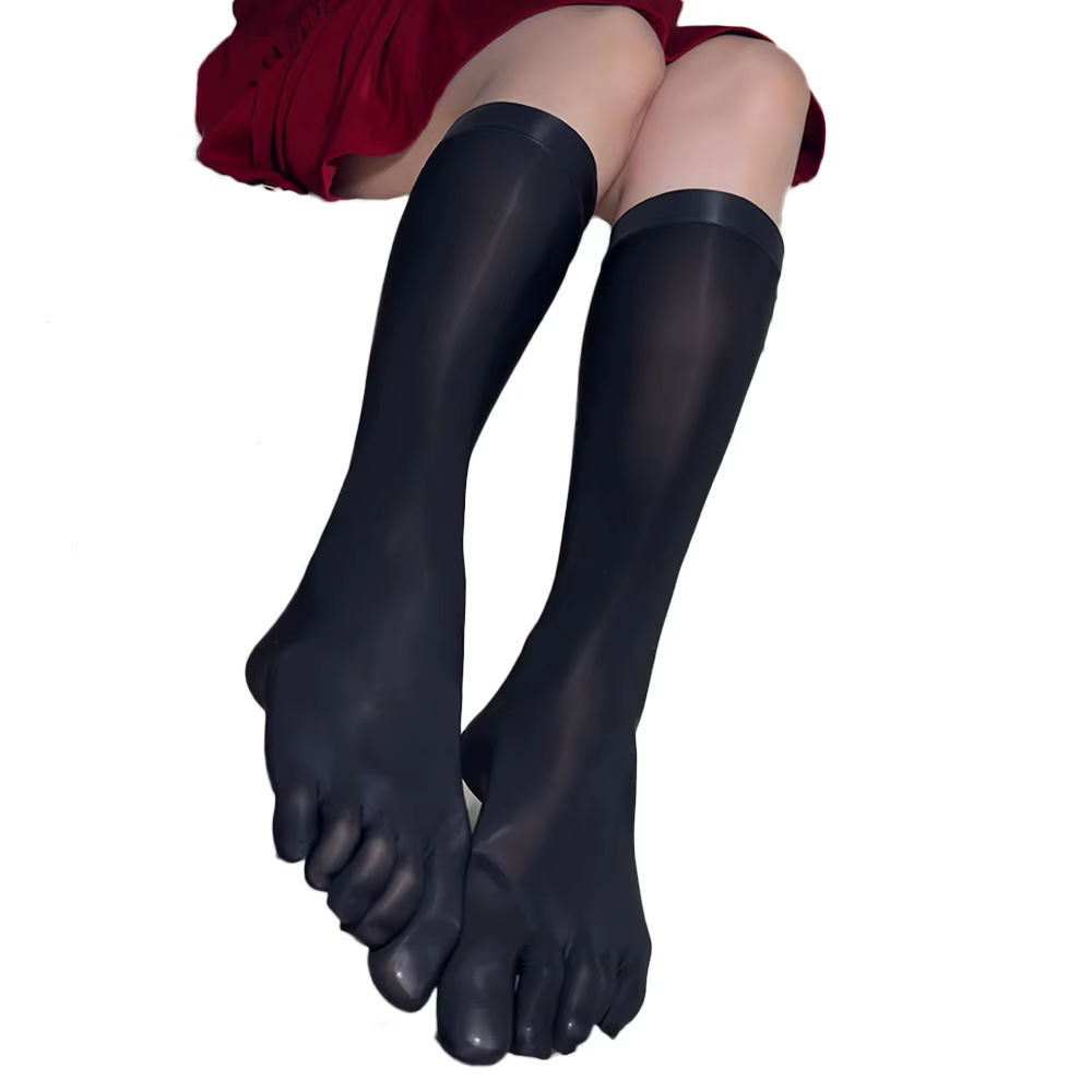 Bas hauts 8D Sexy pour femmes, cinq orteils, brillant à l'huile, Vintage, collants façonnant, élastiques, chaussettes d'uniforme Sexy