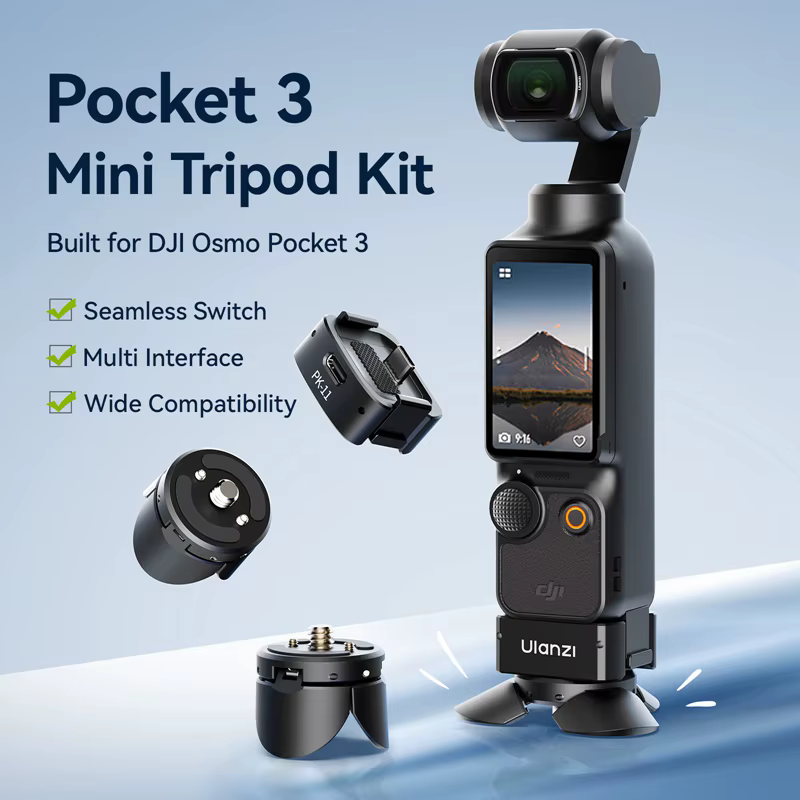 Ulanzi PK-08 Pocket 3 Mini trépied/Base de localisation Arri PK-11 pour DJI Osmo Pocket 3 pour photographie de voyage Vlog en direct