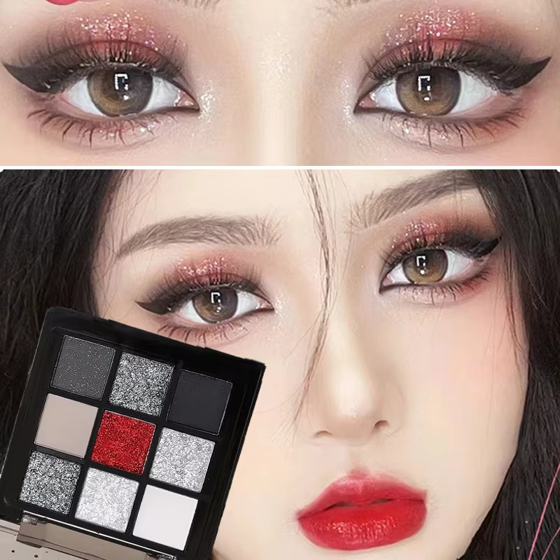 Noir rouge Punk fumé 9 couleurs fard à paupières perle froid couleur foncée maquillage