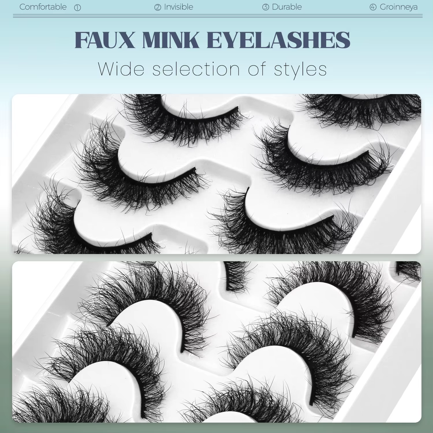 GROINNEYA Faux cils œil de chat moelleux 8D Volume