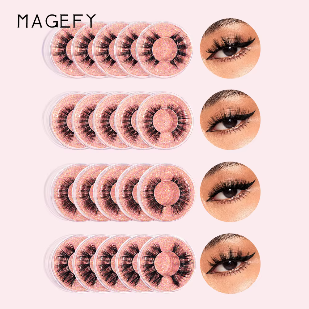 MAGEFY 20 paires de Faux cils Style mixte Curling naturel réutilisable Portable emballage individuel