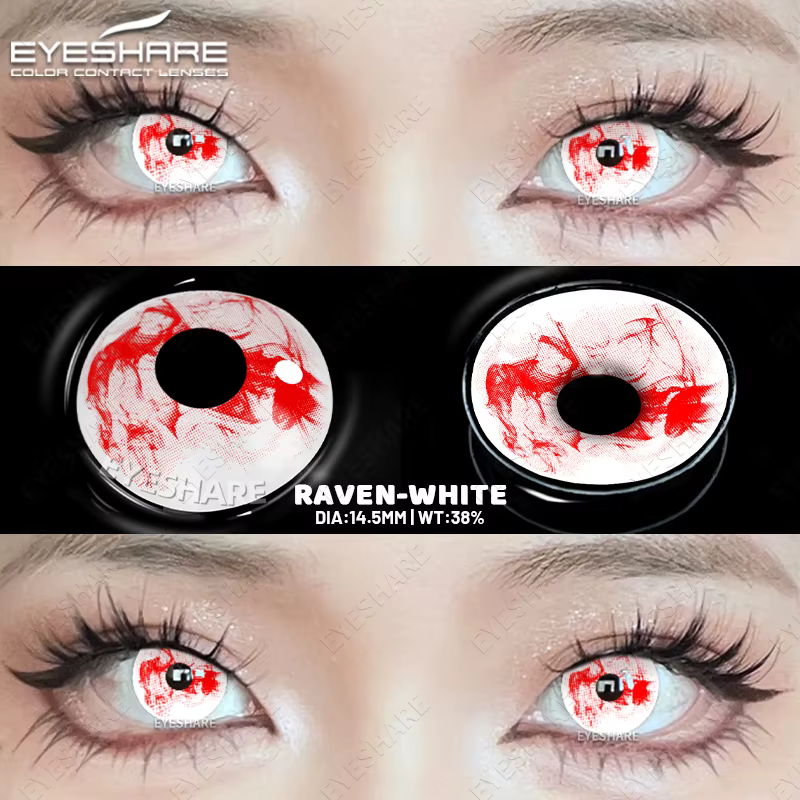 EYESHARE 2 pièces Halloween Cosplay fou blanc lentilles de Contact pour les yeux de démon Anime couleur lentille rouge