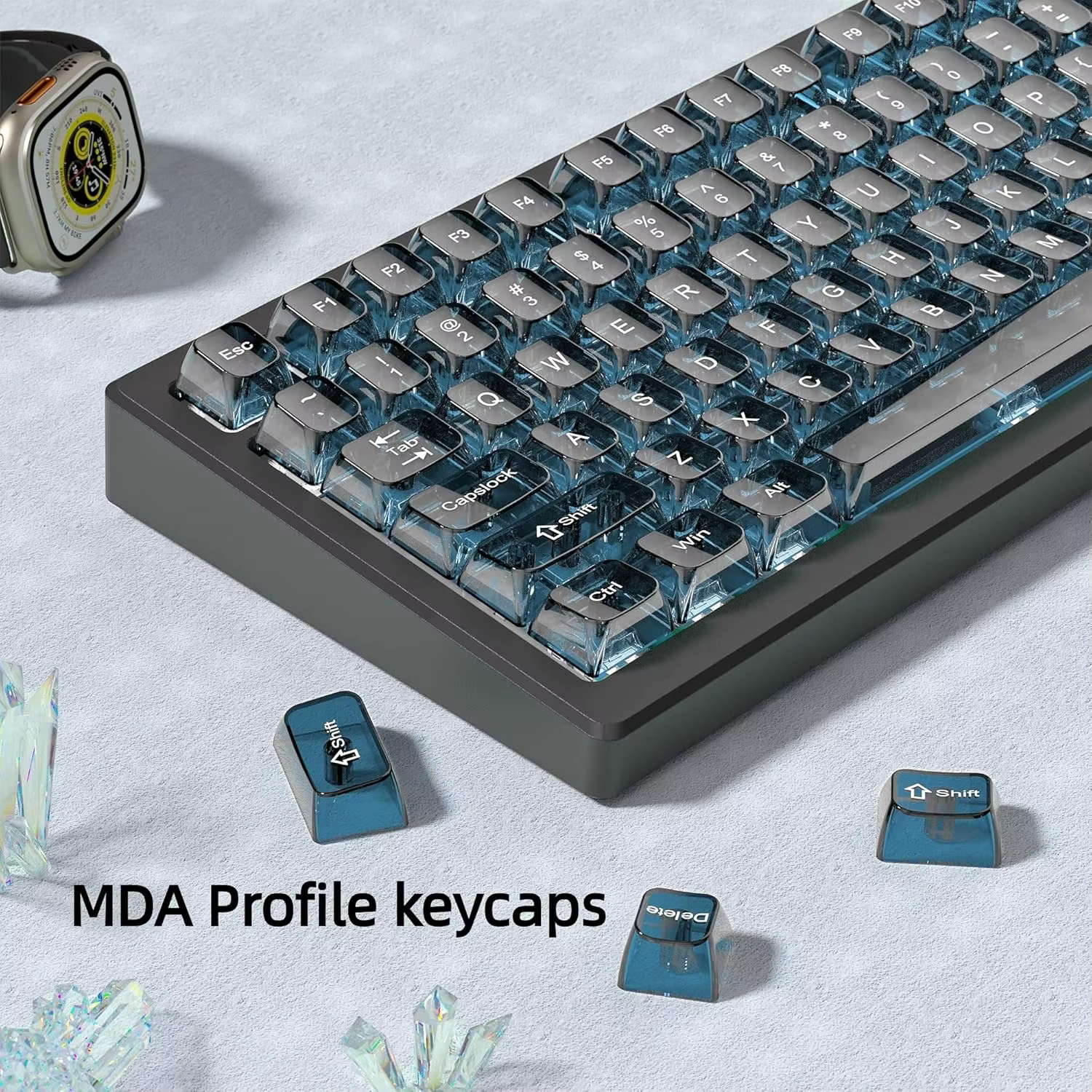Womier Haze Blue Clear Keycaps Transparent Crystal Ceramic PC Keycap RGB Shine Through Key Cap 115 Keys MDA Profile for MX Switc