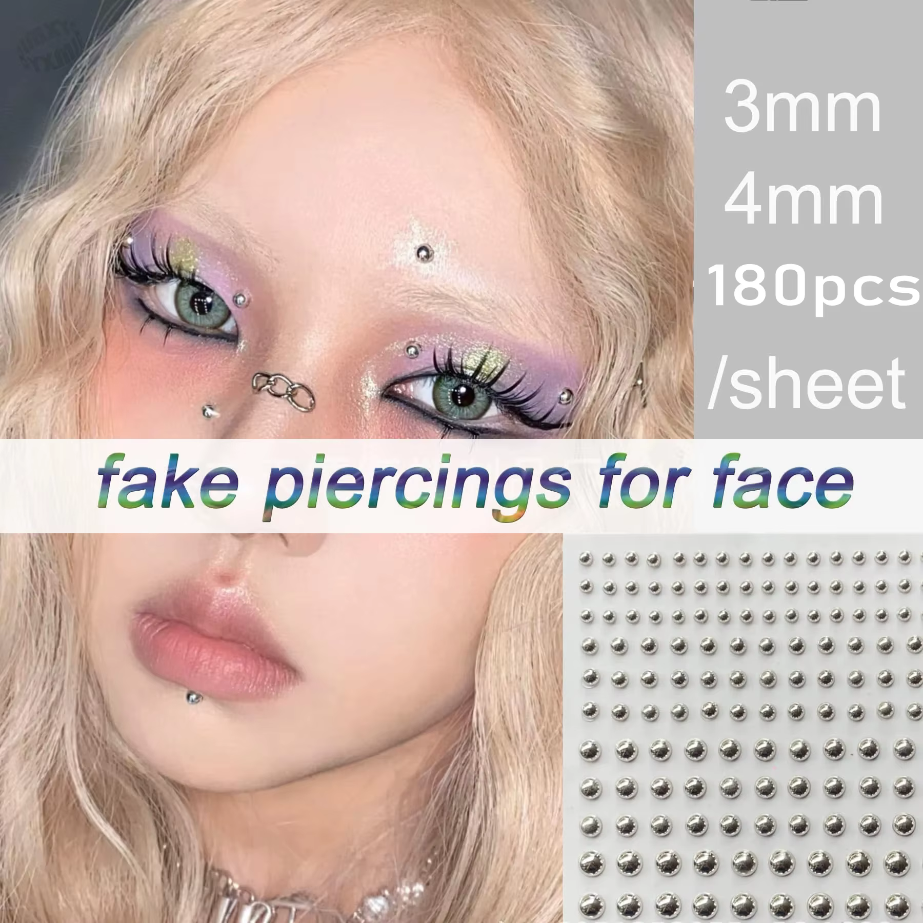 Faux sourcils Piercing faux lèvres Labret goujons bâton sur faux nez Stud Piercing Facial adhésif visage bijoux Non Piercing peau