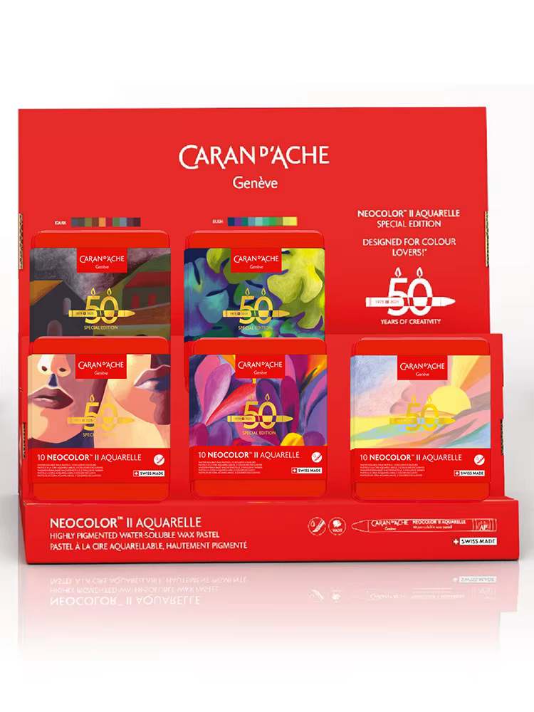 CARAN D'ACHE 50e anniversaire édition limitée NEOCOLOR II ensemble de crayons de cire solubles dans l'eau - 10 couleurs vives