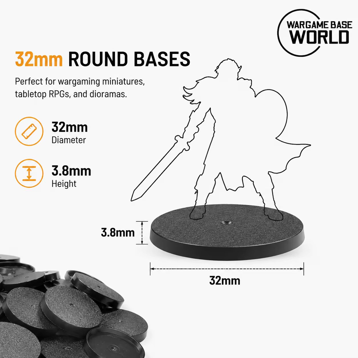 Bases rondes en plastique de 32 mm pour miniatures de Warhammer et jeu de société