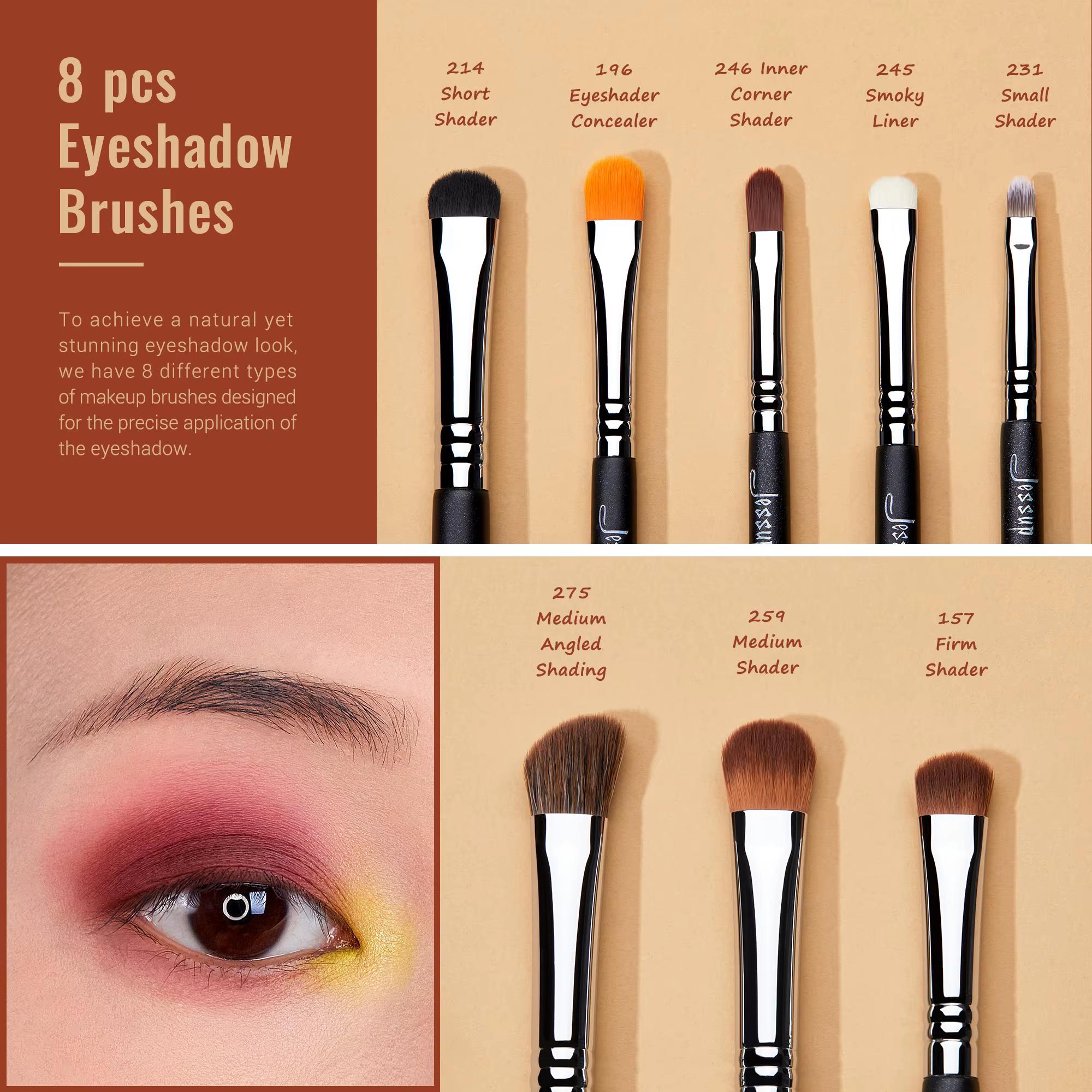 Jessup-Ensemble de pinceaux de maquillage pour les yeux