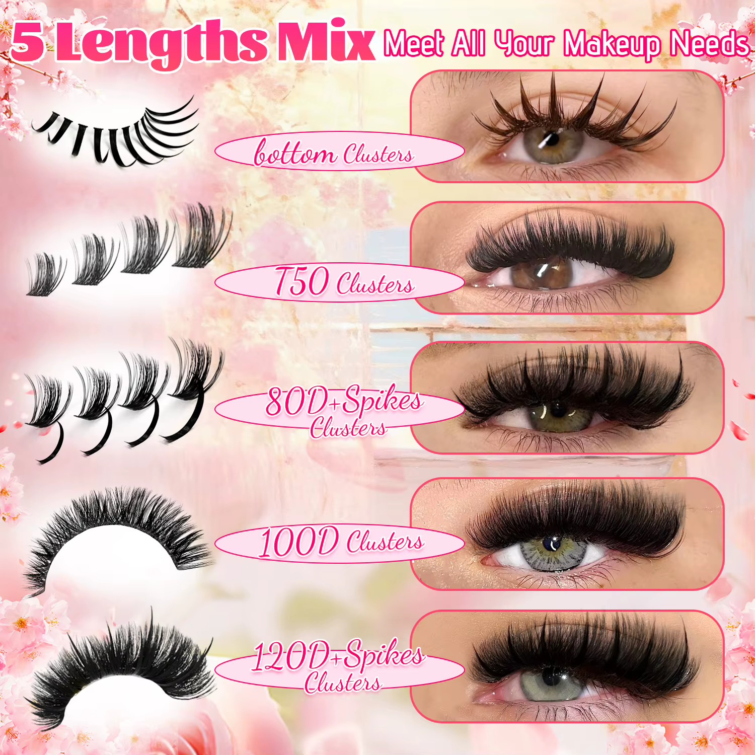 EIMNY 699PCS Cils en grappe Manga avec cinq designs