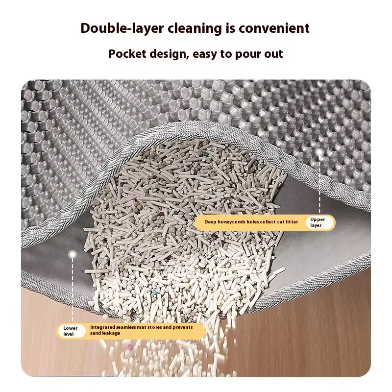Tapis pour litière de chat, design à 2 couches, technologie de capture de sable de qualité supérieure, base imperméable, antidérapant, protection de sol pour animaux domestiques, pour chatons d'intéri