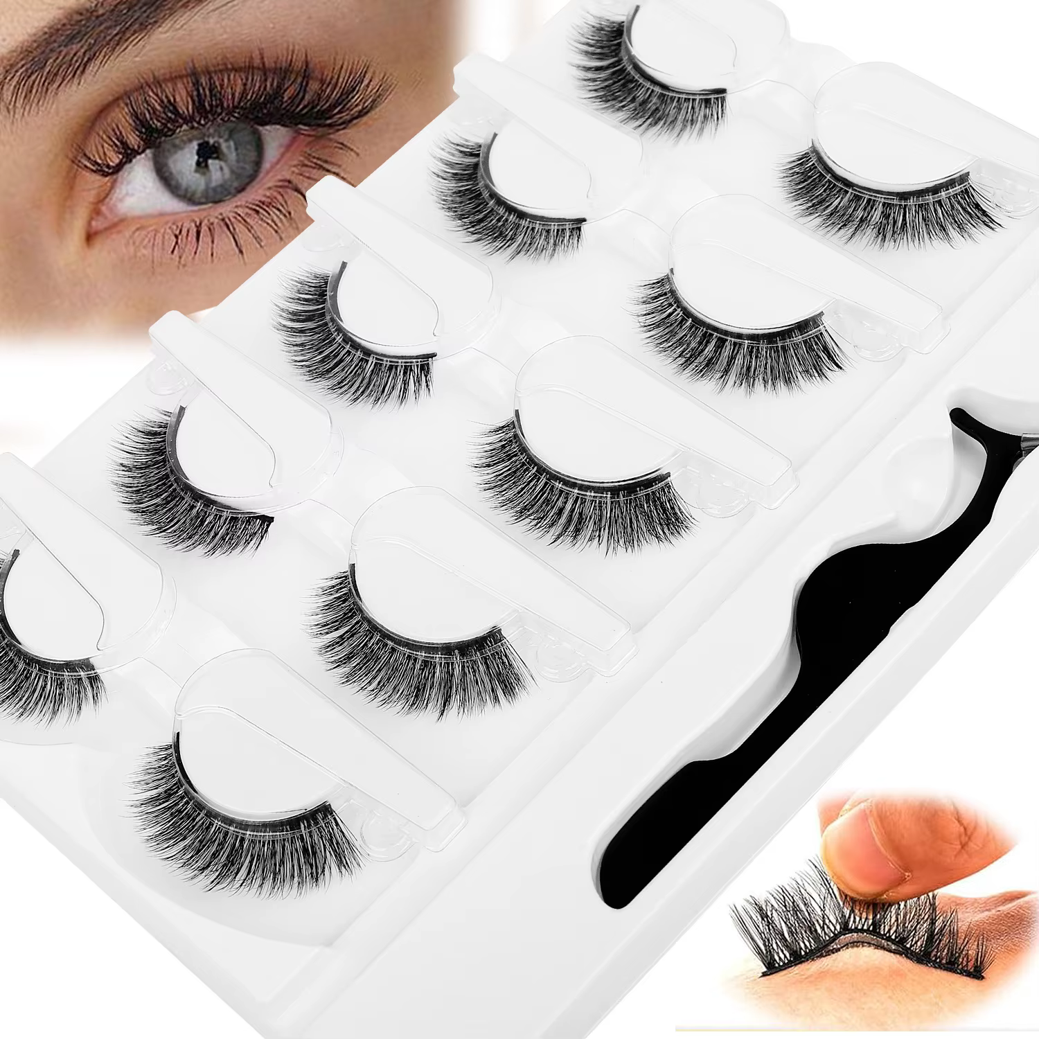 5 paires de faux cils auto-adhésifs 3D sans colle