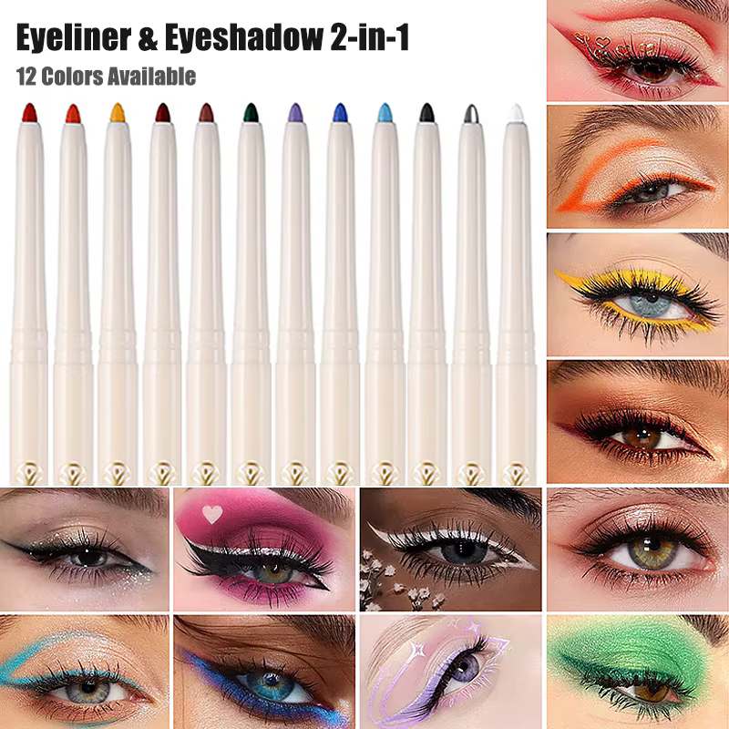 Crayon Eyeliner Rétractable 12 Couleurs Scintillant Anti-Bavure 2-en-1 Stylo Maquillage Multi-Fard à Paupières Haute Pigmentation Néon