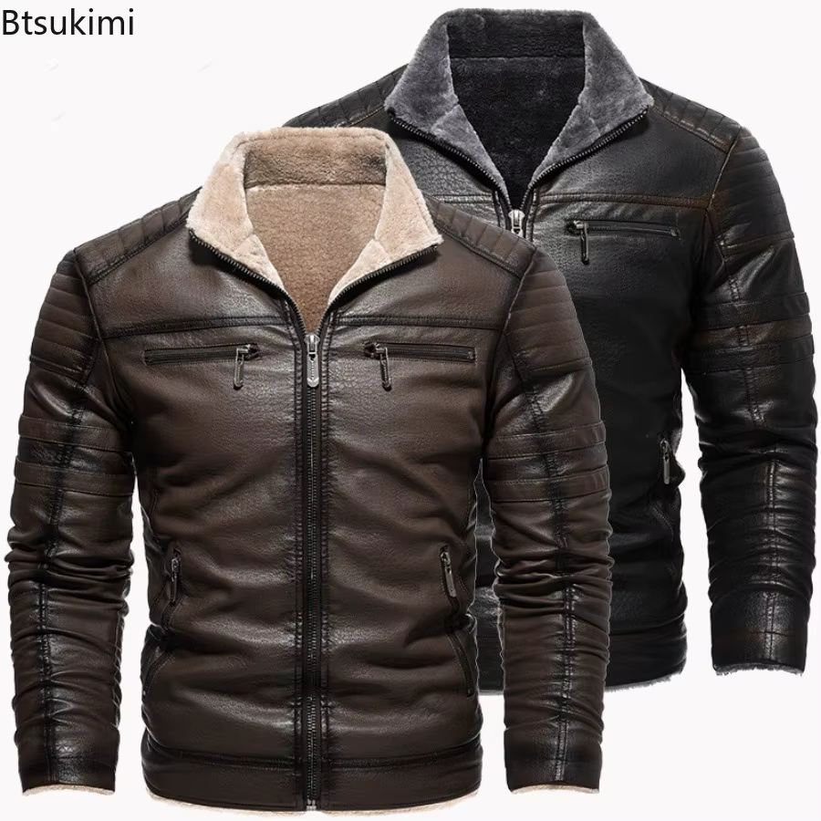 2026 Nouveaux hommes vestes en simili cuir automne hiver décontracté moto motard vestes en polyuréthane de haute qualité hommes rétro mince vêtements d'extérieur chauds