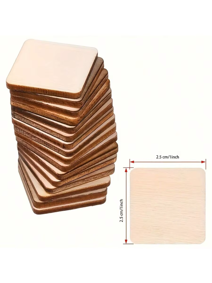 100 pièces blocs carrés en bois copeaux de bois (25mm/1 pouce) copeaux de bois vierges d'angle rond carré pour bricolage copeaux de bois carrés pour Craf
