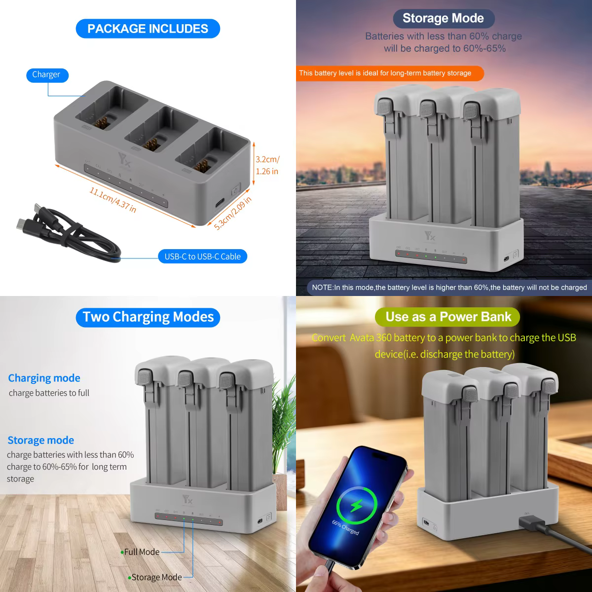 Hub de charge rapide 3 ports 100W, base de charge intelligente pour batterie, accessoires pour drone DJI AVATA 360
