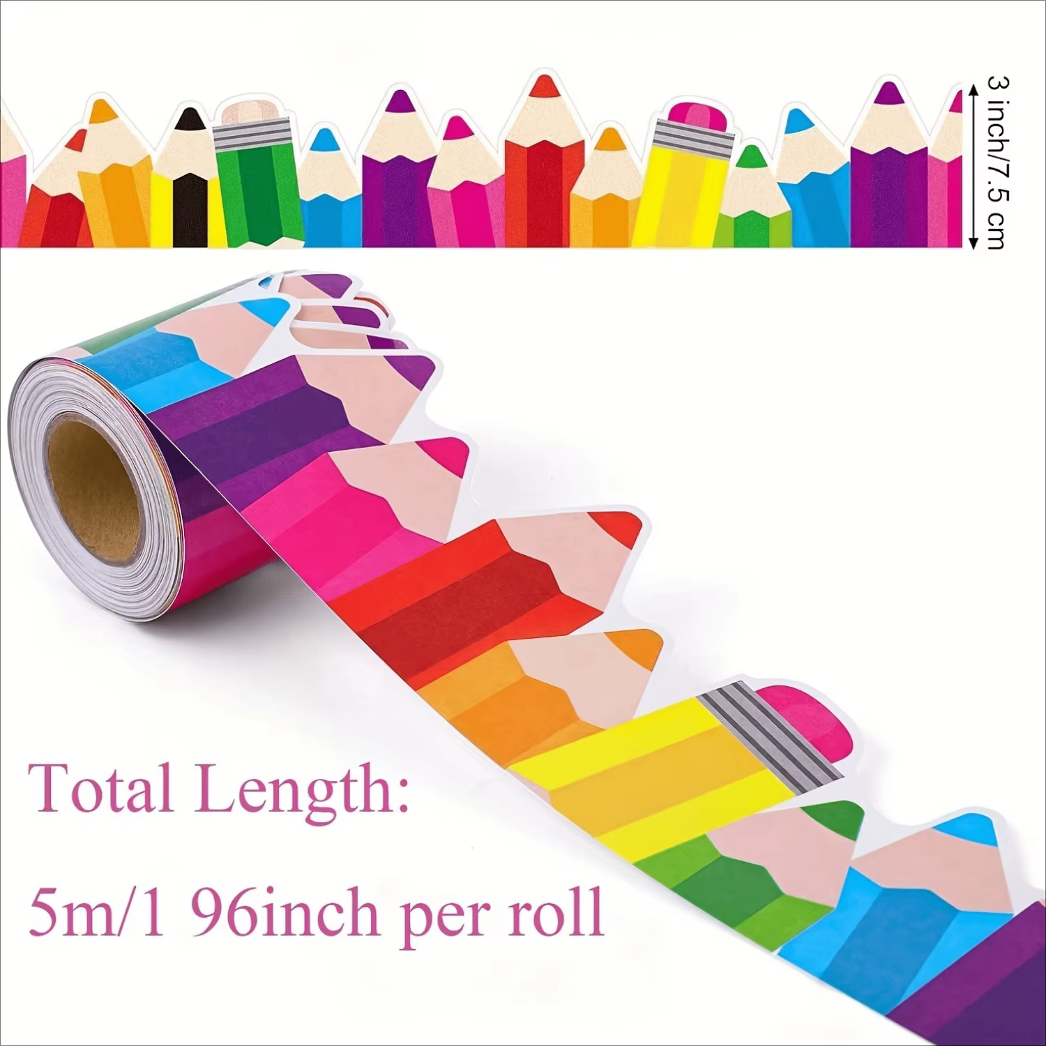 Autocollant de bordure pour tableau d'affichage en forme de crayon - Décoration colorée pour la rentrée scolaire, les panneaux d'affichage, l'espace de travail des enseignants