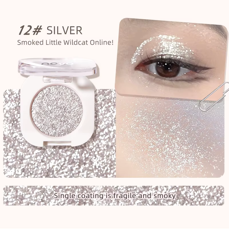 Diamant argent fard à paupières durable imperméable Monochrome brillant maquillage des yeux Palette miroitant mat gris
