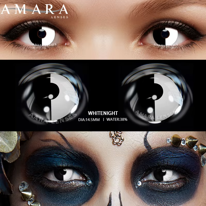 AMARA 1 paire Halloween nouveau Style Cosplay Anime couleur lentilles de Contact pour les yeux blanc noir 14.5mm