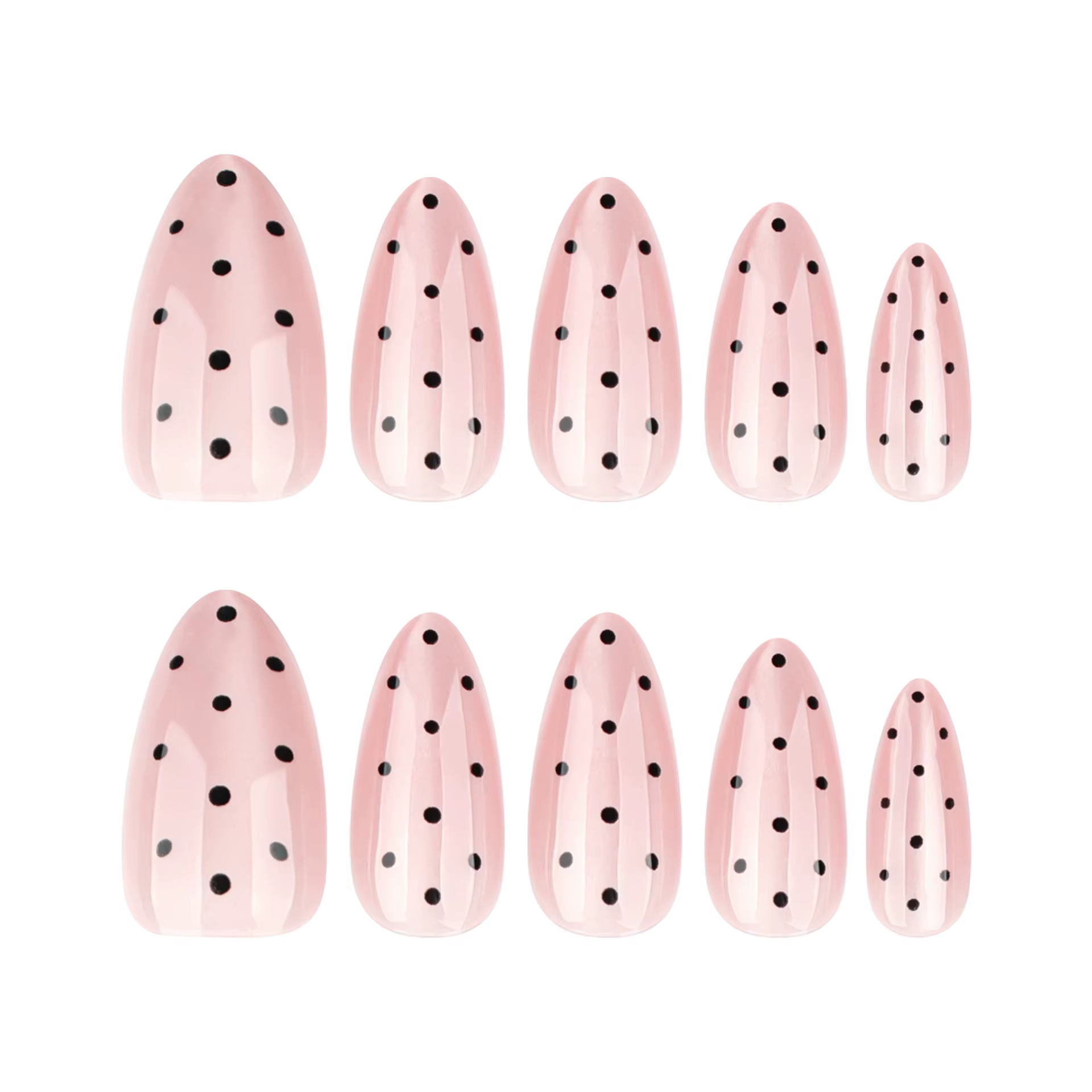Faux ongles œil de chat rose, 24 pièces, avec points noirs imprimés, couverture complète, portables, doux, coréen, amande, pointes à pression