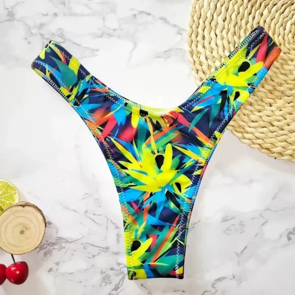 Nouveau maillot de bain brésilien taille haute pour femme, imprimé floral sexy, bas de bikini string en V