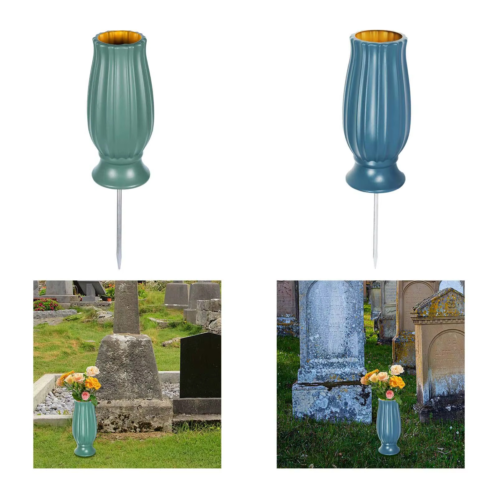 Vase de cimetière avec trous de drainage, piquet à pointes détachables, support Floral, Vase d'extérieur au sol, Vase commémoratif pour chantier de tombe de cimetière