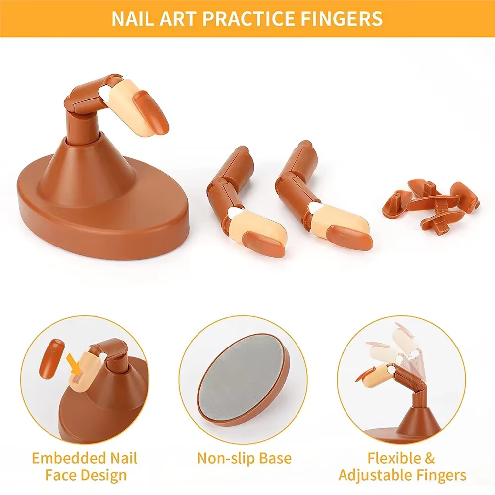 Doigt d'entraînement pour nail art avec 100 faux ongles, doigts humains réglables, équipement et outils de formation NA020