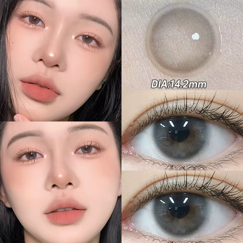 OVOLOOK-Lentilles de Contact Rose pour Myopie, Accessoire pour les Yeux avec Dioptries, Gris Naturel, Marron, Bleu, 2 Pièces