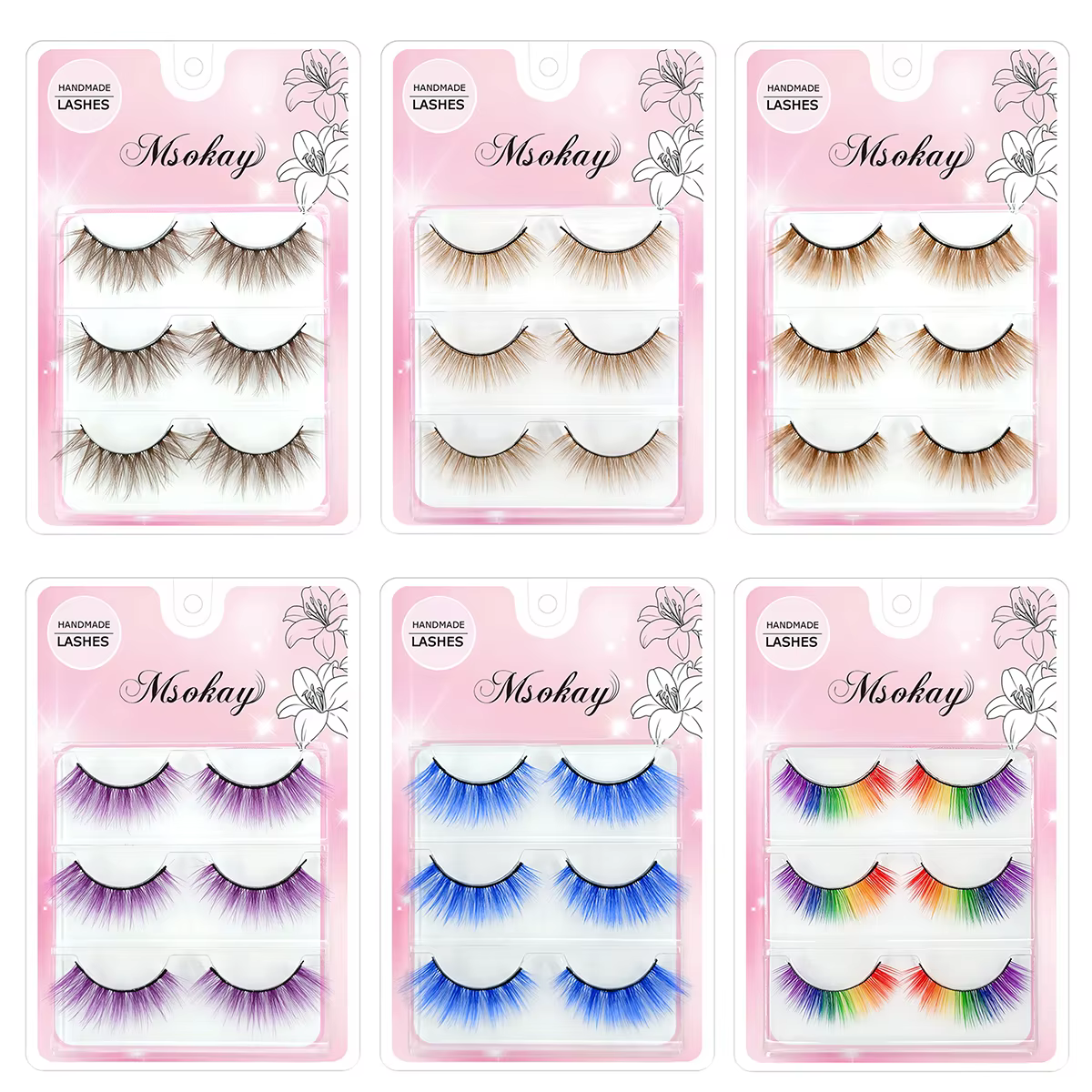 3 paires de faux cils arc-en-ciel