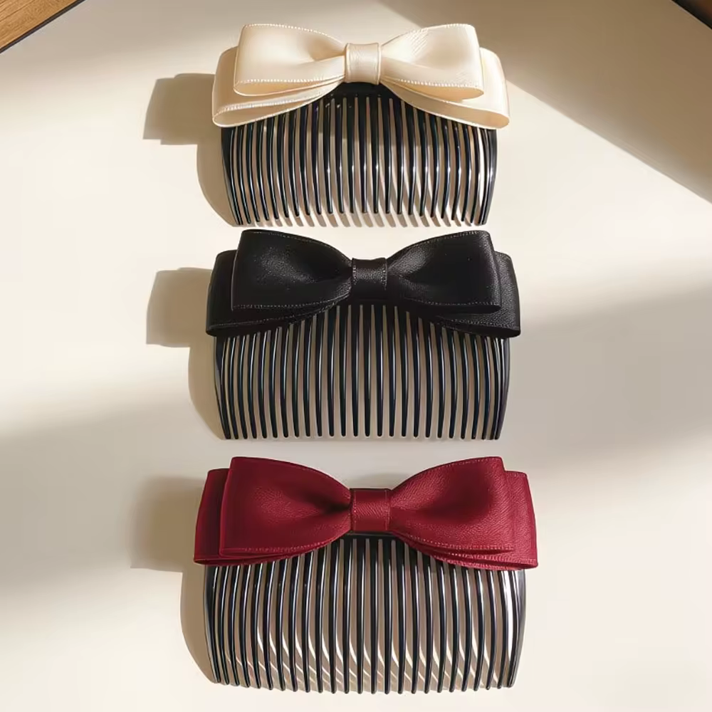 2 peignes à cheveux en forme de nœud pour l'arrière de la tête, épingles à cheveux élégantes pour le front, peignes latéraux pour lisser les franges (noir, blanc, rouge) adaptés aux femmes, cadeau par