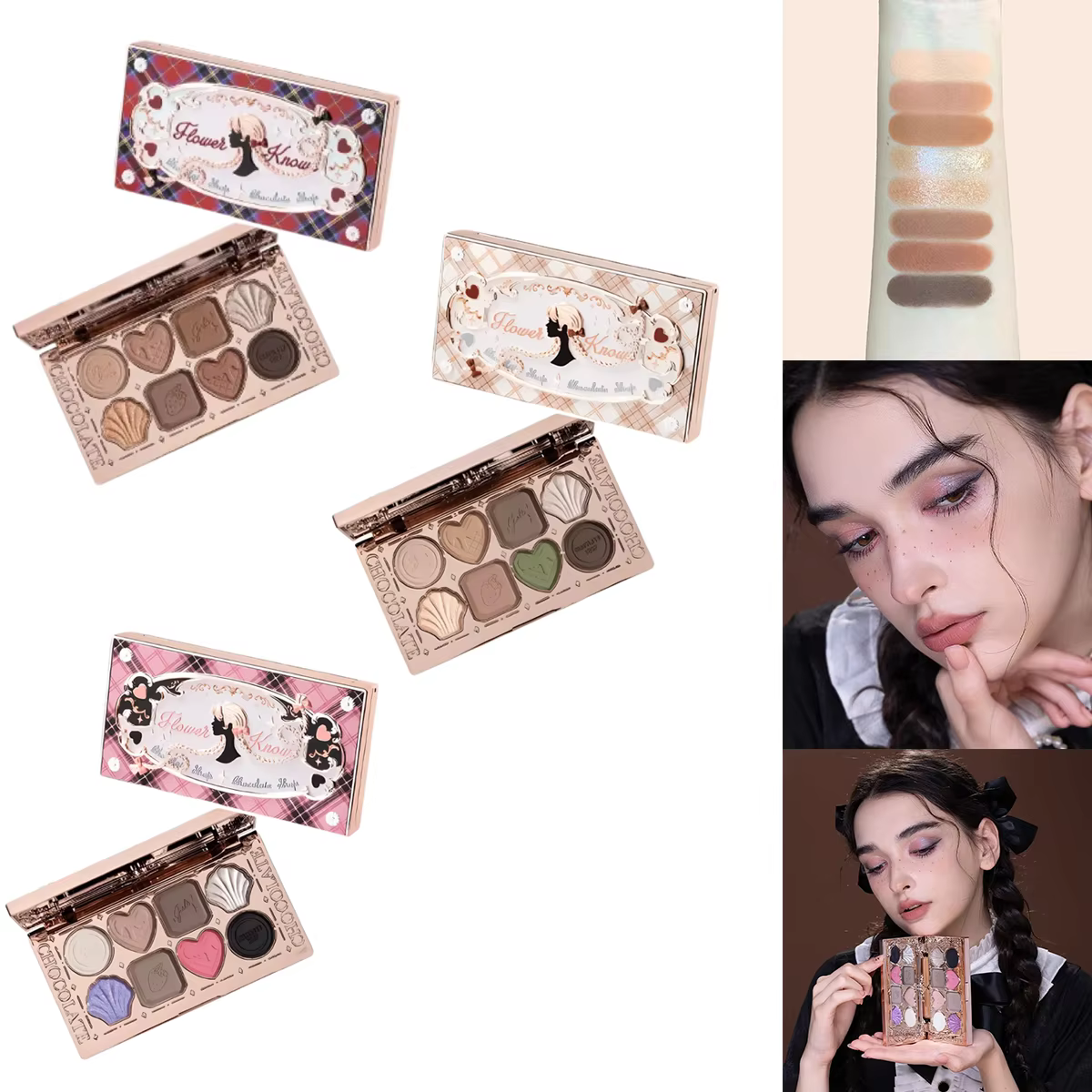 Flower Knows Chocolate Wonder-Shop Palette de Fards à Paupières 8 Couleurs Mat Brillant avec Paillettes Imperméable Haute Pigmentation Maquillage Longue Tenue