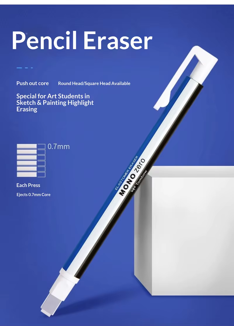 Stylo surligneur Tombow MONO Zero Eraser (pointe ronde/carrée) – Gomme à effacer rechargeable ultra-fine pour le dessin de détails, le croquis et l'art