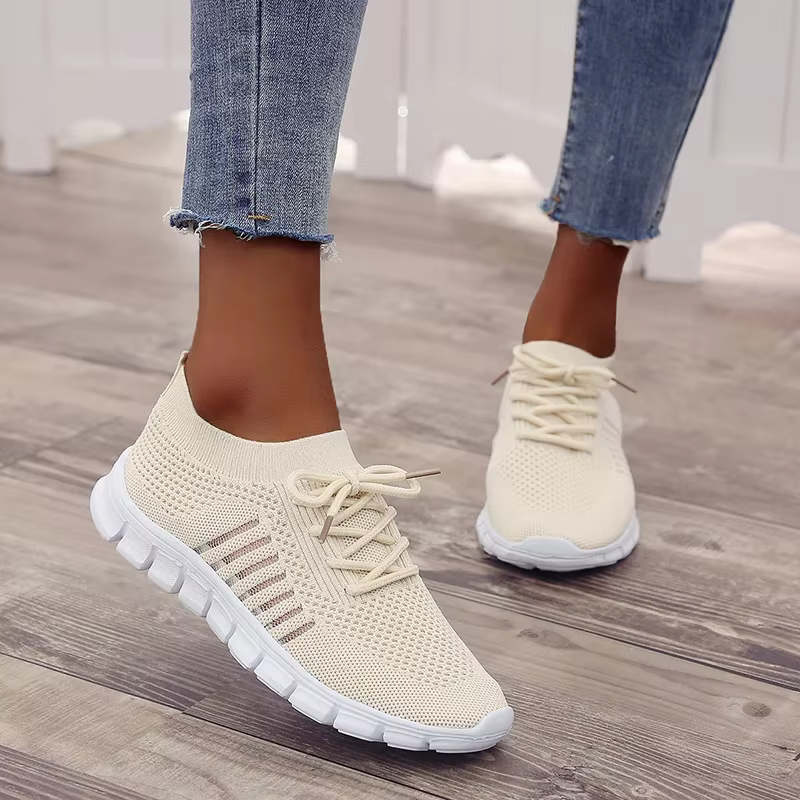 Chaussures Plates en Maille Respirante à Enfiler pour Femme, Baskets de Marche Décontractées, Canize